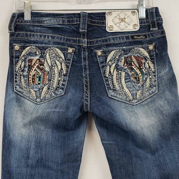 Miss Me Womens Easy Skinny Jeans Blue Cuffed Embroidered Dark Wash Mid-Rise 25 - Picture 2 of 15